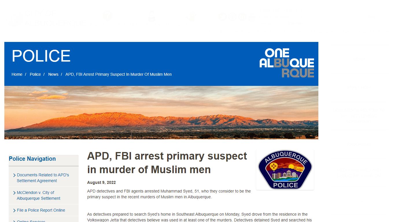 APD, FBI arrest primary suspect in murder of Muslim men
